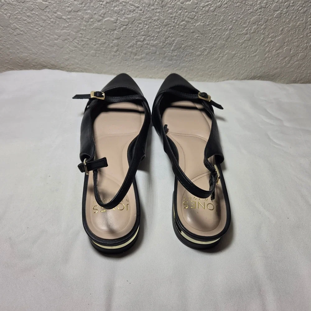 Jones New York Quittala Black Slingback Pointed Toe Flats Gold Accent Size 9M